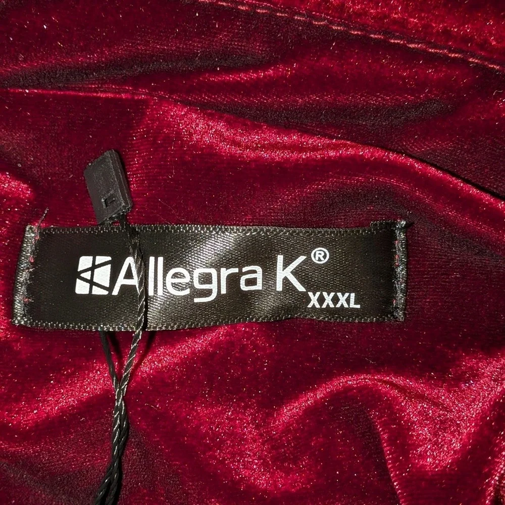 Allegra K Womens Velvet Blazer Burgundy Single Button Cropped Jacket XXXL‎ NWT